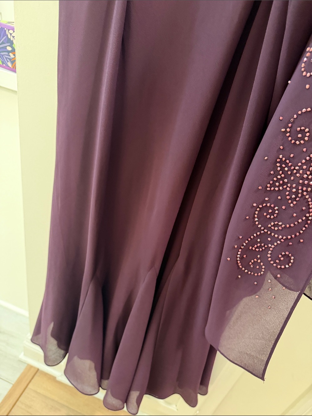 R & M Richards Deep Plum Beaded Evening Maxi with Sheer Jacket Mother of Bride - Picture 12 of 14